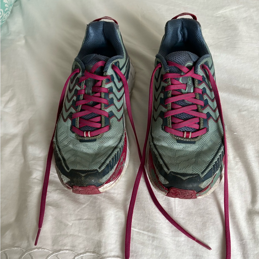 Hoka Green and Pink Athletic Shoes for Performance